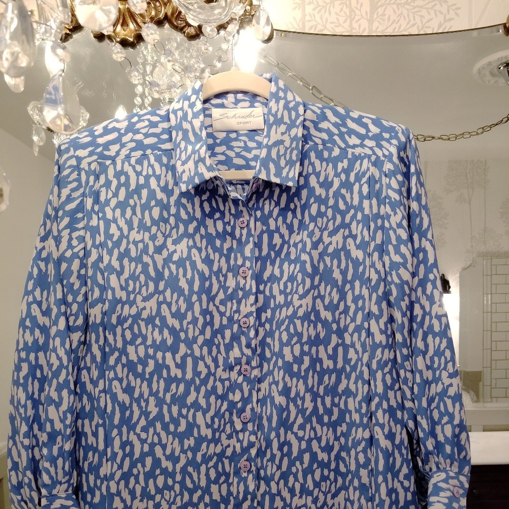 Vintage 1980s Blue & White Shirtdress